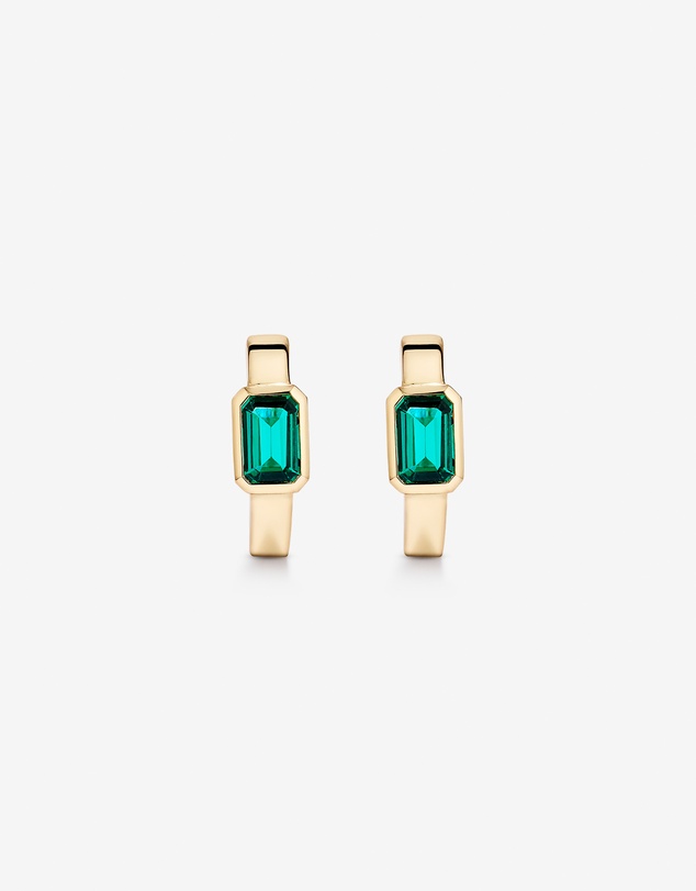 Michael Hill - Created Emerald Bezel Huggie Earrings in 10kt Yellow Gold