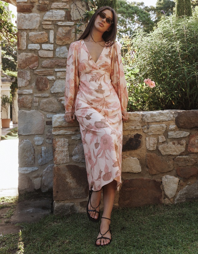 Petal & Pup - Kolby Long Sleeve Midi Dress - Pink Floral