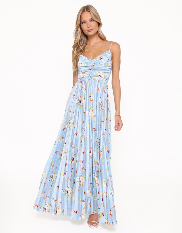 Petal & Pup - Naira Pleated Maxi Dress - Cornflower Blue Floral