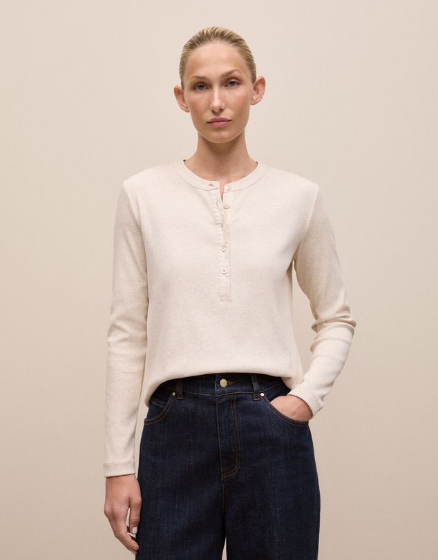 Trenery - Cotton Marle Henley in Oat Marle