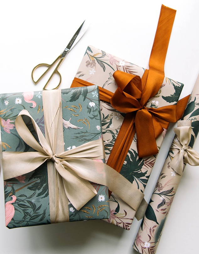 Bespoke Letterpress - Gift Wrap - Flamingos / Herons - Double Sided 6pk