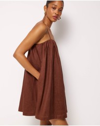 AERE - Liv Linen Gathered Neckline Mini Dress