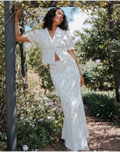 Petal & Pup - Steele Bias Maxi Skirt - White Vintage Floral
