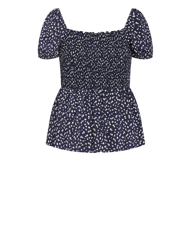 City Chic - Azure Shirred Print Top