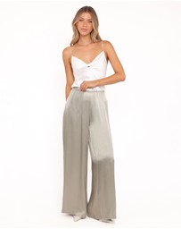 Petal & Pup - Sullivan Wide Leg Satin Pant - Sage