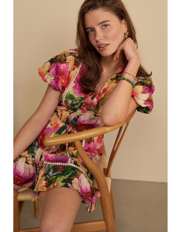 NEXT - Button Through Lace Insert Mini Dress With Linen