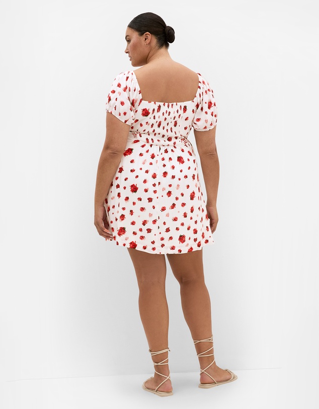 City Chic - Plus size Anna Rose Print Mini Dress - ivory