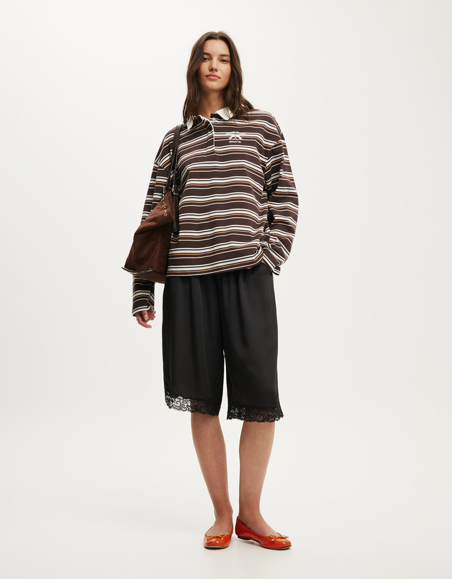 Cotton On - Oversized Long Sleeve Graphic Polo