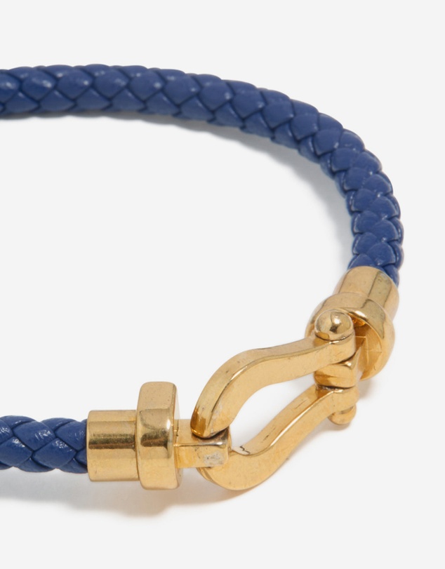 Lovisa - Waterproof Gold Plated Stainless Steel Blue PU Leather Braided Chunky Link Bracelet