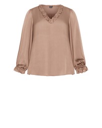 City Chic - Plus size Maia Ruffle V Neck Top - almond