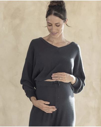 Angel Maternity - Evelyn Lightweight Cotton Knit in Slate Grey