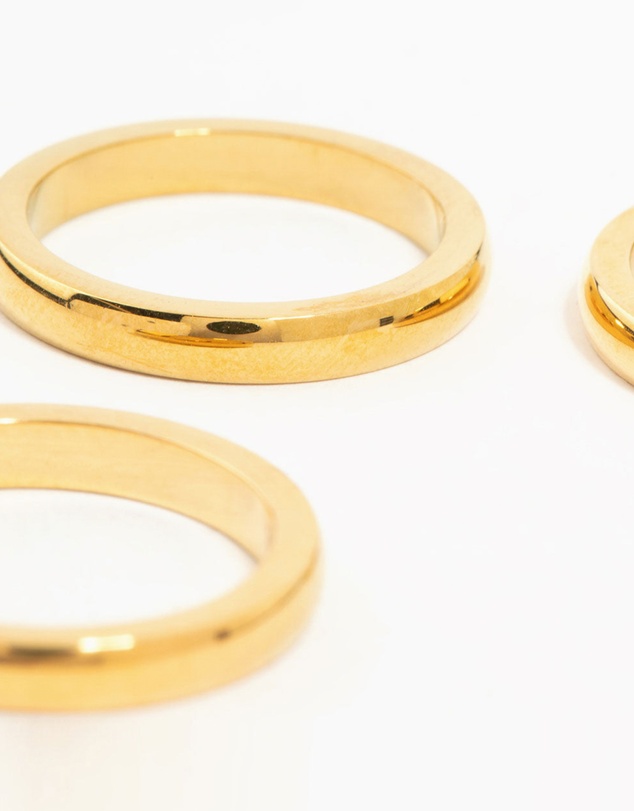 Lovisa - Waterproof Gold Plated Stainless Steel Band Rings 3-Pack