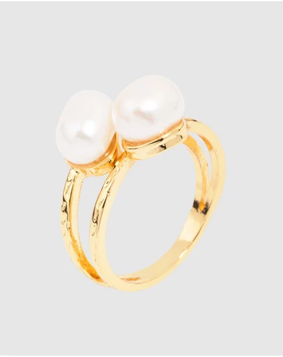 Lovisa - Gold Plated Double Pearl Wrapped Ring