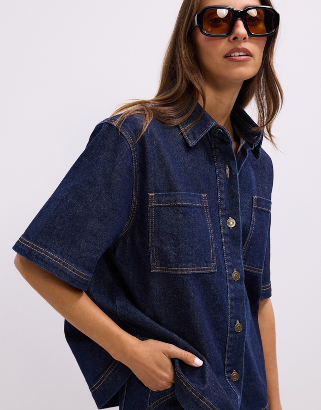The Fated - Reese Oversized Short Sleeve Denim Shirt