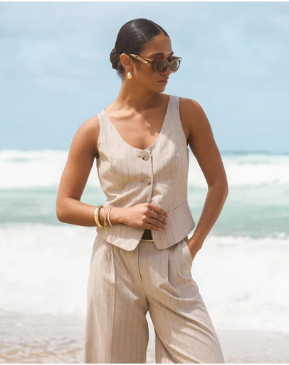 Forcast - Ria Stripe Cotton Blend Vest