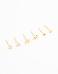 Lovisa - Gold Plated Sterling Silver Bow & Sleek Earrings 3-Pack