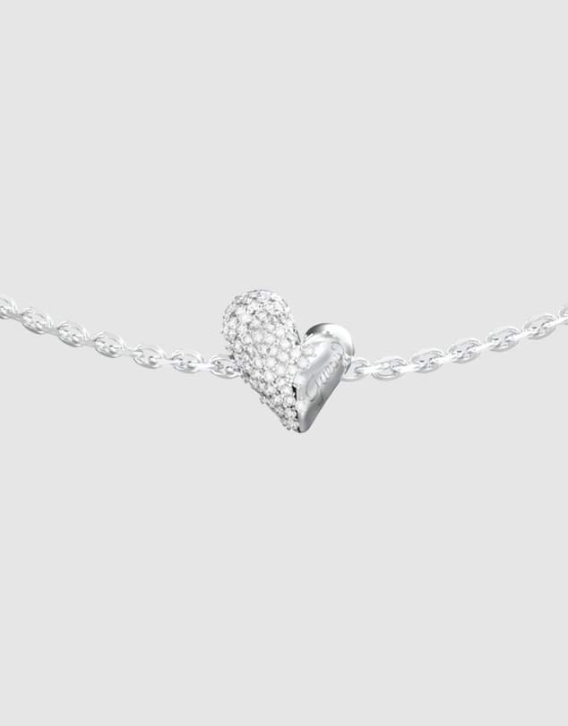 GUESS - GUESS Ladies Silver-Tone 9mm Fluid Heart Pave Bracelet