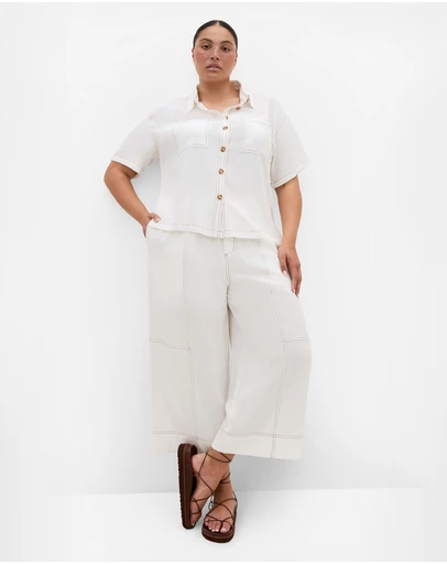 City Chic - Plus size Tia Stitch Detail Crop Pant - ivory