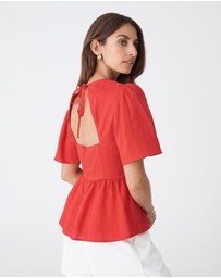 Forcast - Jade Linen Peplum Top