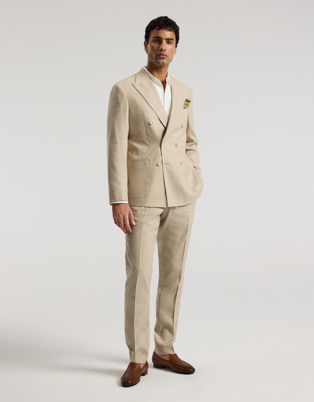 Calibre - Linen Wool Double-Breasted Suit Jacket Natural