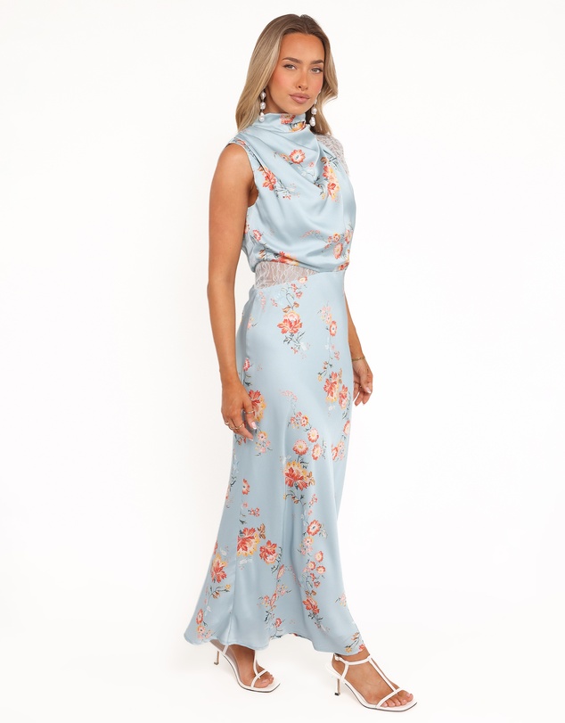Petal & Pup - Anabelle Halter Neck Lace Maxi Dress - Blue Floral