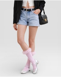High Heel Jungle - Frou-Frou Faux Fur Trim Combed Cotton Socks