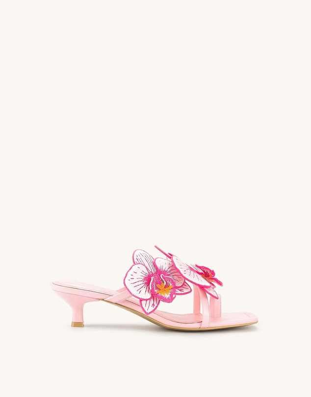 JW PEI - Serena Orchid Embroidered Toe Ring Heeled Sandals