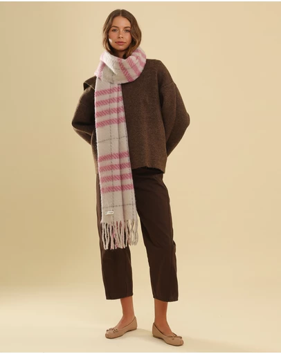 Morgan & Taylor - Hallie Scarf in Pink & Beige Check