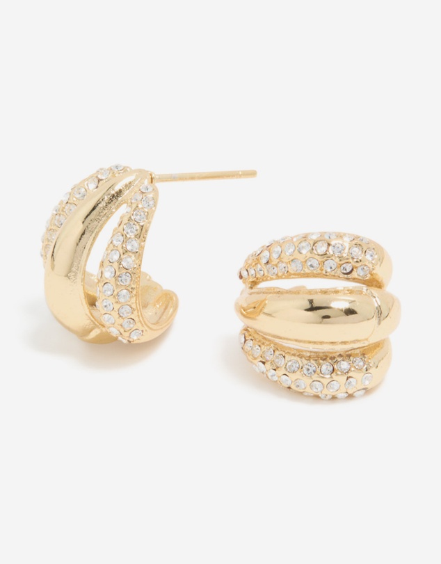 Lovisa - Waterproof Gold Plated Stainless Steel Diamante Trio Illusion Hoop Earrings