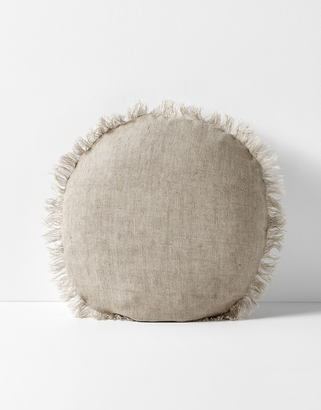 Aura Home - Vintage Linen Fringe Round Cushion