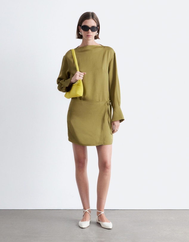 & Other Stories - Satin Tie-Closure Mini Dress