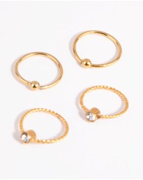 Lovisa - Gold Plated Surgical Steel Textured Diamante Nose Ring 4-Pack