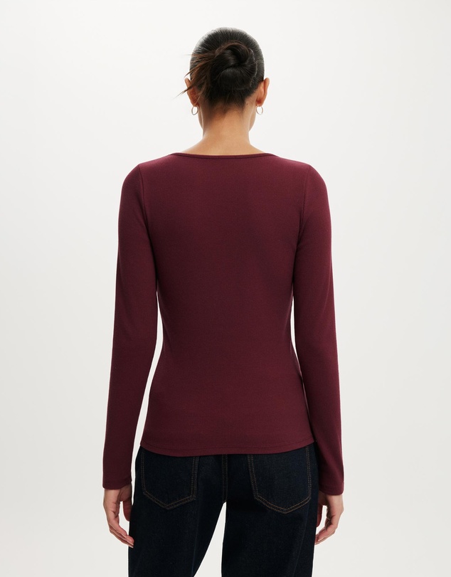 Cotton On - Scoop Neck Rib Long Sleeve Top