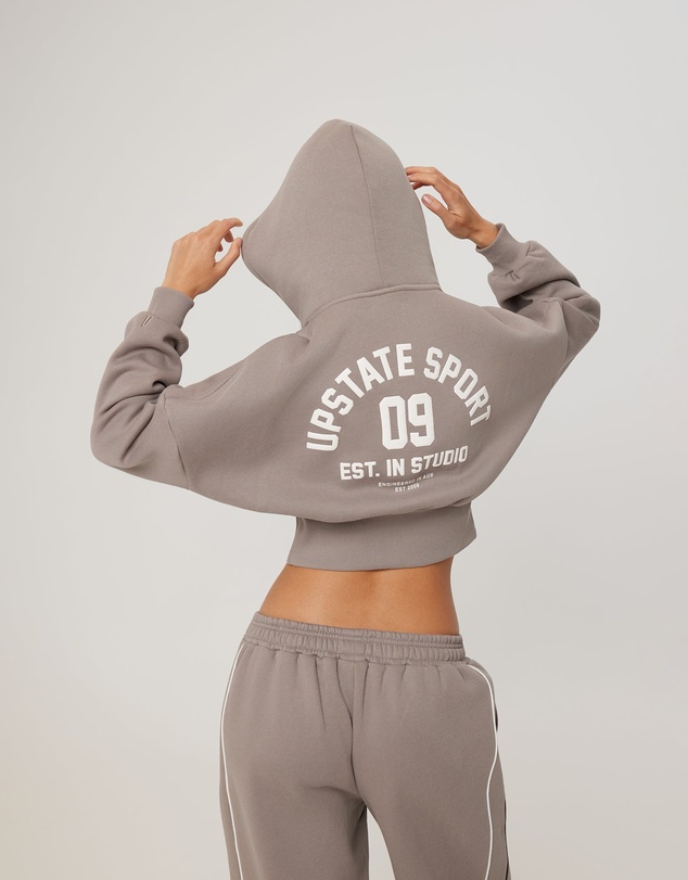 Upstate - Cropped Zip Thru Hoodie - Cinder