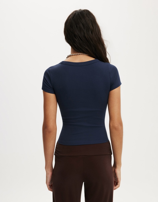Cotton On - Goldie Rib V Neck Short Sleeve