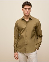 Trenery - Tailored Fit Cotton Poplin Shirt in Dark Khaki