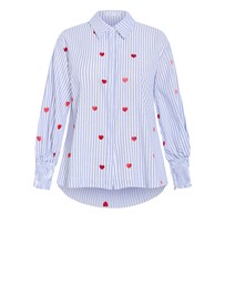 City Chic - Stripe Heart Print Cotton Shirt