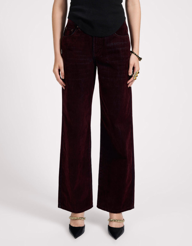 ONE TEASPOON - Jackson Mid Waist Wide Leg Velvet Finish Denim Jeans - Flocked Maroon