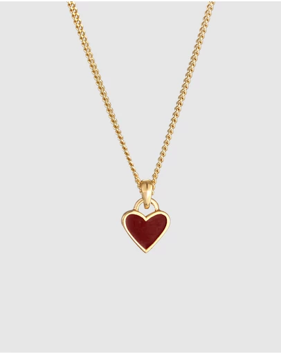 Elli Jewelry - Necklace Heart Pendant Cute with Enamel Red in 925 Sterling Silver Gold Plated