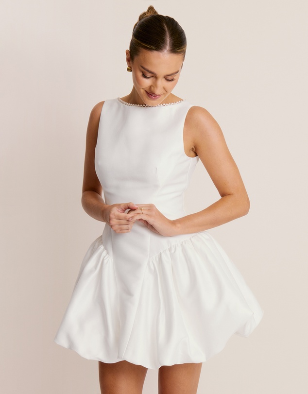 Six Stories - Pearl Trim Bubble Hem Mini Dress