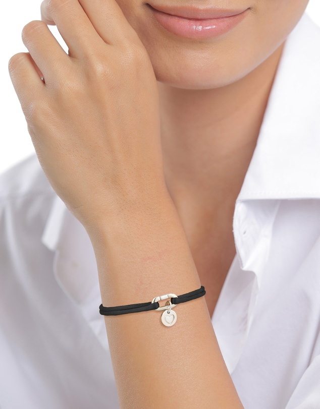 Elli Jewelry - Heart Charm Black Satin Bracelet