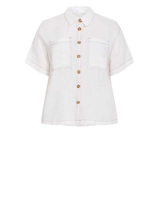 City Chic - Plus size Tia Stitch Detail Shirt - ivory