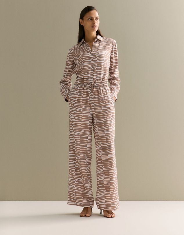 Trenery - Linen Abstract Geo Print Pull On Pant in Hazel