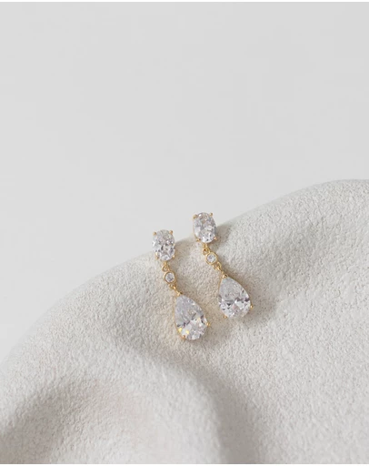 The White Collection - Ramona - Contemporary Gold Bridal Earrings