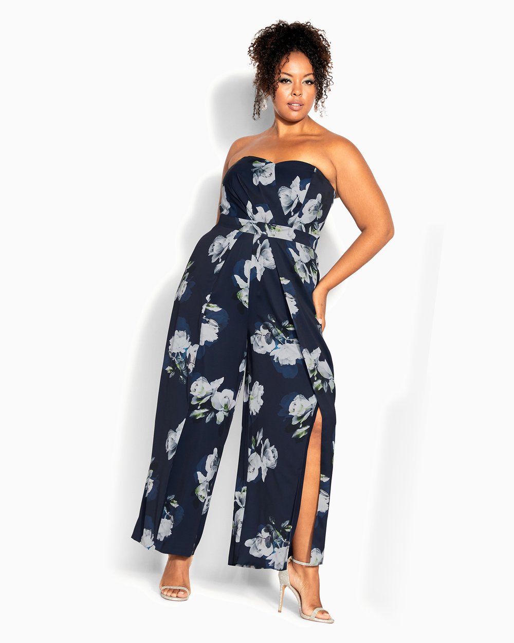 City Chic Plus Size Botanical Jumpsuit - Off-Shoulder Wide Leg Romper With Floral Print - View #7