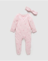 Purebaby - Zip Growsuit & Headband Set-Babies