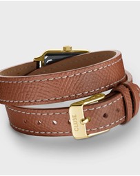 Cluse - Gracieuse Petite Watch Double Leather, White stones, Nutshell, Full Gold Colour