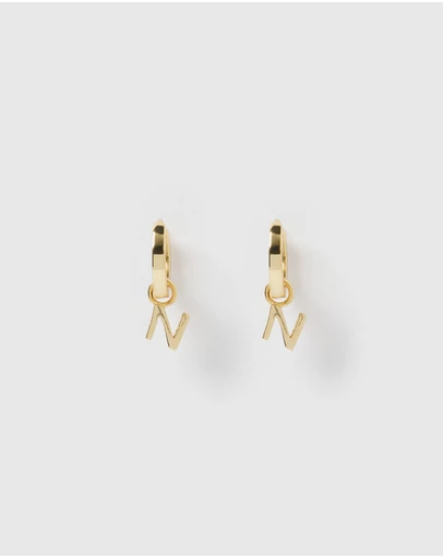 Izoa - Alphabet Letter N Huggie Earrings Gold