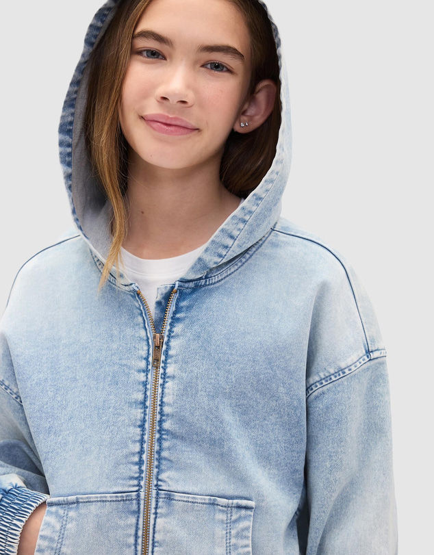 GAP - Knit Denim Zip Hoodie - Kids-Teens