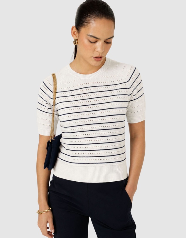SACHA DRAKE - Eyelet Stripe Knit Top